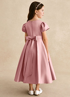 Azazie Princess Flower Girl Dresses Dusty Rose A-Line Pleated Matte Satin Dress image2