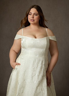 Azazie Amaya Robes de mariée Robe Princesse en Jacquard Floral Sans bretelles Blanc Antique image10