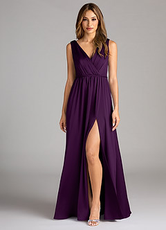Azazie Tanicia Bridesmaid Dresses Grape A-Line Pleated Stretch Satin Dress image1