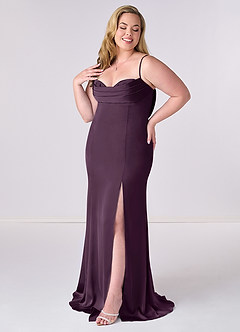 Barbie ♥ Azazie Bridesmaid Dresses Plum Mermaid Corset Stretch Satin Dress image9