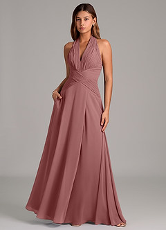Azazie Elizabeth Bridesmaid Dresses Desert Rose A-Line Pleated Chiffon Dress image5