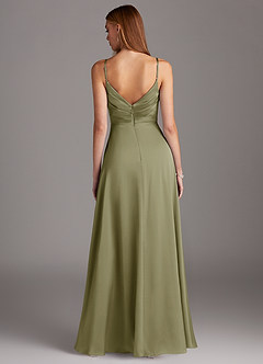 Azazie Calissa Bridesmaid Dresses Pistachio A-Line V-Neck Pleated Stretch Satin Dress image2
