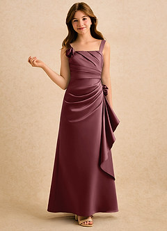 Azazie Ciara Girls Formal Flower Girl Dresses Desert Rose A-Line Pleated Matte Satin Dress image1