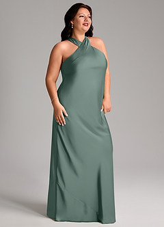 Azazie Doretta Bridesmaid Dresses Sea Moss Mermaid Pleated Stretch Satin Dress image8