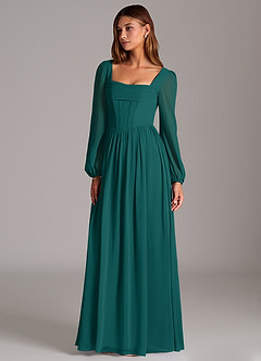Azazie Maree Bridesmaid Dresses Peacock A-Line Corset Chiffon Dress image1