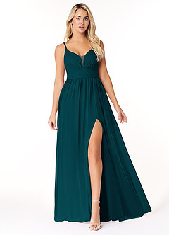 Azazie Rayna Brautjungfernkleider A-Linie V-Hals Gefaltet Chiffon Kleid Kiefer image1