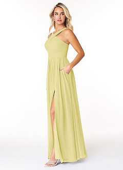 Azazie Elvira Bridesmaid Dresses Lemon Sorbet A-Line Pleated Chiffon Dress image3