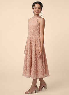 Azazie Muffin Junior Formal Klä av A-Line i 3D blommig broderad spets image3