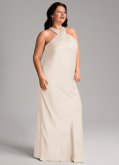 Azazie Doretta Bridesmaid Dresses White Alabaster Mermaid Pleated Stretch Satin Dress image3