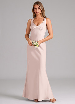Azazie Kamila Bridesmaid Dresses Blushing Pink A-Line Pleated Stretch Satin Dress image4