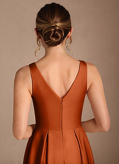 Azazie Fulton Vestidos para mãe da noiva Vestido Laranja Queimada de Cetim elástico de Linha A com Plissado image6