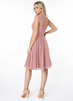 Azazie Angie Robes de demoiselle d'honneur Robe Trapèze en Mousseline de soie Corset Rose Poussiéreuse image5
