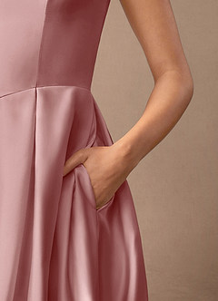 Azazie Fulton Mother of the Bride Dresses Dusty Rose A-Line Pleated Stretch Satin Dress image7