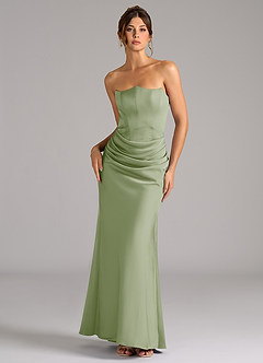 Azazie Debby Vestidos de damas de honor Vestido de Salvia Polvorienta de Satén Elástico de Corte Sirena Convertible con Sin tirantes image1