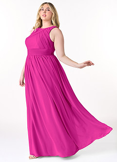 Azazie Harper Bridesmaid Dresses Fuchsia A-Line Pleated Chiffon Dress image8