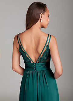 Azazie Maren Allure Robes de demoiselle d'honneur Robe Trapèze en Satin extensible Dentelle Paon image2