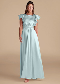Azazie Daphne Modest Bridesmaid Dresses A-Line Ruched Metallic Satin Floor-Length Dress image3