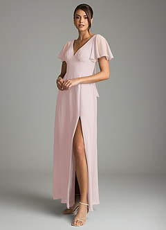 Azazie Kimber Bridesmaid Dresses Blushing Pink A-Line Flounce Sleeve Chiffon Dress image5