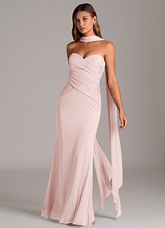 Azazie Katelyn Venta Final Vestido de Rosa Rubor de Malla de Corte Recto Convertible con Sin tirantes image3