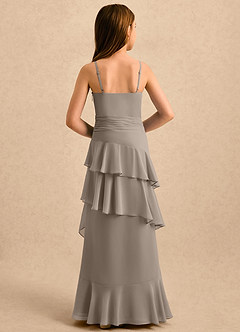 Azazie Indiah Girls Formal Blumenmädchenkleider A-Linie Gestreift Chiffon Kleid Taupe image2