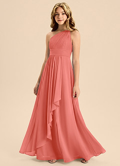 Azazie Skye Junior Salmon Pink A-Line Pleated Chiffon Dress image3