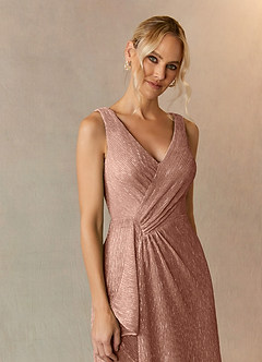 Azazie Tuscon Mother of the Bride Dresses Rose Gold A-Line Ruched Metallic Mesh Dress image2