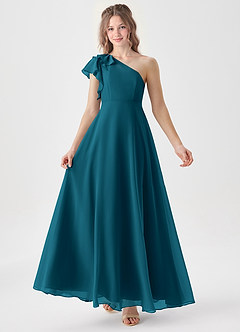 Azazie Arabella Junior Abito A-Line in Chiffon Increspato Blu Inchiostro image1