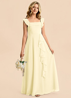 Azazie Nori Junior Lemon Sorbet A-Line Ruched Chiffon Dress image3