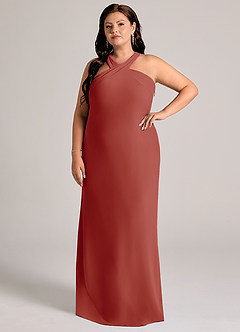 Azazie Doretta Robes de demoiselle d'honneur Robe Sirène en Mousseline de soie Plissée Terracotta image8