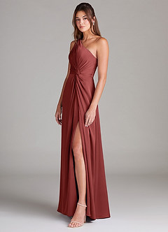 Azazie Brooke Bridesmaid Dresses Terracotta A-Line One Shoulder Stretch Satin Dress image6