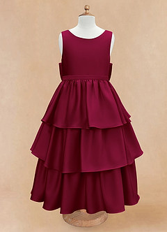 Azazie Margie Flower Girl Dresses Burgundy A-Line Bow Stretch Satin Dress image4