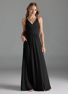 Azazie Farren Junior Black A-Line Pleated Chiffon Dress image3