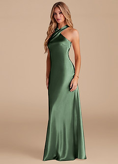 Azazie Doretta Bridesmaid Dresses Eucalyptus Mermaid Bow Metallic Satin Dress image4