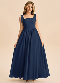 Azazie Delia Junior Abito A-Line in Chiffon Fiocco Marino Scuro image3