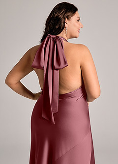 Azazie Velli Abiti da Damigella Abito Sirena in Raso Elasticizzato Collo Alto Rosa Del Deserto image13