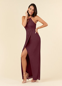 Azazie Hadid Final Sale Cabernet Sheath Pleated Mesh Dress image4