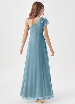 Azazie Arabella Junior Robe Trapèze en Mousseline de soie Rayé Bleu Maussade image6