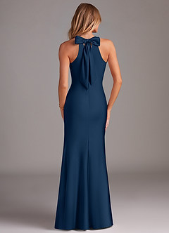 Azazie Doretta Bridesmaid Dresses Dark Navy Mermaid Pleated Stretch Satin Dress image2