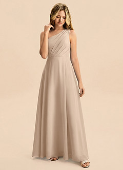 Azazie Phaedra Junior Taupe A-Line Pleated Chiffon Dress image6