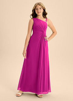 Azazie Brooke Junior Fuchsia A-Line Side Slit Chiffon Dress image4