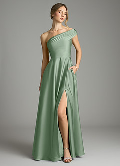 Azazie Melanie Suknie dla druhen Linia A Zza ramienia Satyna elastyczna Do ziemi Sukienka image1