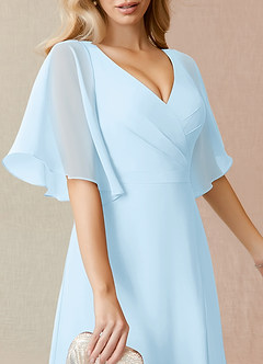 Azazie Cierra At-home Try On Dresses Wisteria A-Line V-Neck Chiffon Dress image7