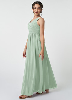 Azazie Kora Junior Agave A-Line Pleated Chiffon Dress image3