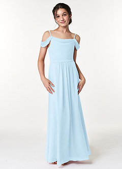 Azazie Alivia Junior Sky Blue A-Line Off the Shoulder Chiffon Dress image4