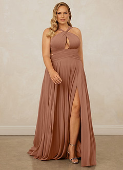 Christian Siriano Bridal for Azazie 1009 Bridesmaid Dresses Bronzer A-Line Pleated Chiffon Dress image9