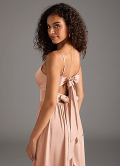 Azazie Zeya Brudtärnklänningar Klänning av A-Line i Stretch Satin Plisserad Roséguld image5