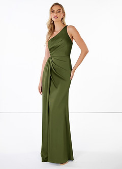 Azazie Mika Stretch Satin Dress Olive Bridesmaid Dresses | Azazie