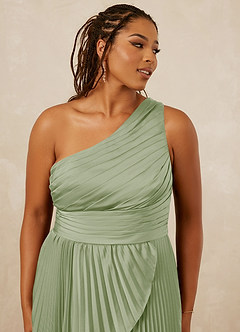 Christian Siriano Bridal for Azazie 1008 Bridesmaid Dresses Dusty Sage A-Line One Shoulder Stretch Satin Dress image12