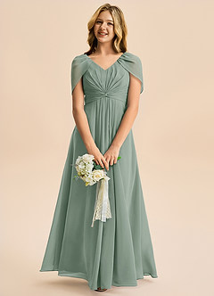 Azazie Emma Junior Robe Trapèze en Mousseline de soie Plissée Sauge D'argent image3