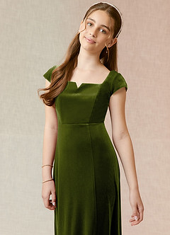 Azazie Gabi Junior Olive A-Line Velvet Dress image6